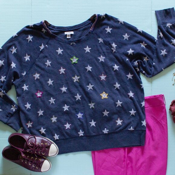 Old Navy - Navy Blue Star Spangled Oversized Sweatshirt  - Womens XXL - Picture 1 of 6